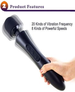 Hoofd Massager 8 Speeds Silicone Wand Massagers USB opladen Krachtige grote massagestokkast Magic Vibrators voor achterhals poten Spo5551483