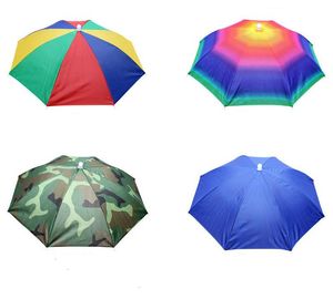 Hoofd paraplu 9 kleuren optionele elastische hoofden petten outdoor vissen creatieve persoonlijkheid dop parasols SN5465