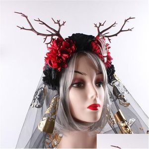 Bandeau Europe et États-Unis Branche Arbre Rose Fleur Bandeau Halloween Forêt Fête Cerf Bois Casque Livraison Directe Cheveux Pro Dhrou