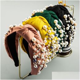 Tissu de bandeau avec bandes de cheveux de perles Femmes Hoop Accessoires de mode Jaune / Vert / Noir / Rose J1518 Drop Livraison Produits Outils Dhvlt