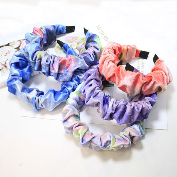 Diadema nueva Tie Dye estilo coreano mujeres niñas bisel banda para el cabello diadema moda aro terciopelo Vintage pliegues accesorios para el cabello