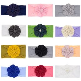 Bandeau Nylon Fleur Fille Turbans Couleur Unie Bébé Bandeau Bébé Nouveau-Né Toddler Boutique Fille Bandeaux Cheveux Accessoires LSK420