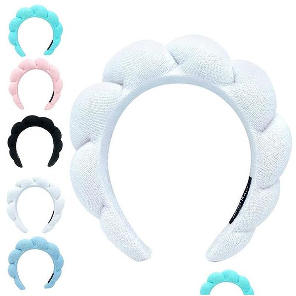 Diadema Esponja Spa para lavar la cara Maquillaje Cuidado de la piel Puffy Terry Toalla Tela Tela Banda para la cabeza Gota Entrega Productos para el cabello Accesorios Otw51