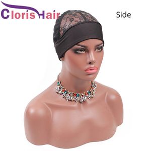 Bonnet de perruque bandeau avec pâte magique réglable 5 pièces/lot, dôme en maille de dentelle noire, filets à cheveux respirants, casquettes de tissage pour la fabrication de perruques, accessoires, outils