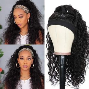 Bandeau perruque de cheveux humains pour les femmes noires, Glueless Aucun Lace Front perruque avec Bandeau Attaché Curly Soie Bandeau tête pleine perruque pour débutants