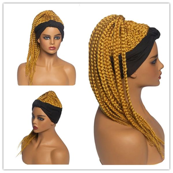 Perruque bandeau tressée sale pour femmes, cheveux africains tressés en queue de cheval, couverture de tête tressée à trois brins, fibre chimique 240115