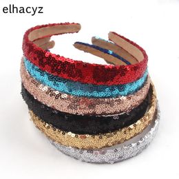 Diademas 14pcslot Glitter Lentejuelas Banda para el cabello Chicas lisas Sólido 2 CM Ancho Hairband Mujeres Accesorios brillantes DIY 231207