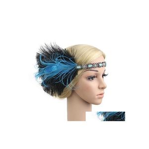 Bandeaux 1920S Casque Plume Flapper Bandeau Gatsby Coiffure Vintage Costume De Fête Cheveux C3 Drop Delivery Bijoux Dhdkw