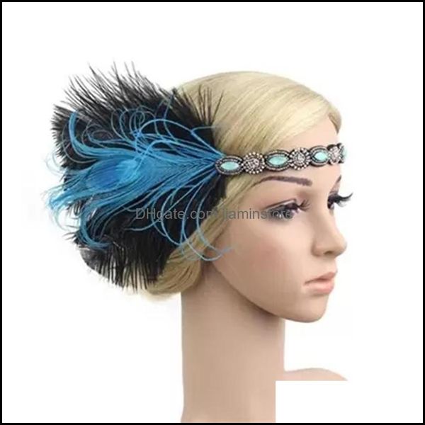 Diademas 1920S Tocado Pluma Flapper Diadema Gran Gatsby Tocado Vintage Fiesta Traje Gota De Pelo Entrega Joyería Hairjewelr Ot8S9