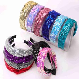 Bandeaux 1 pièce de nouveaux bandeaux noués à paillettes de 3 cm, couleur unie, cerceaux à paillettes, accessoires pour cheveux, cadeau pour femmes et filles, large Turban, T221007