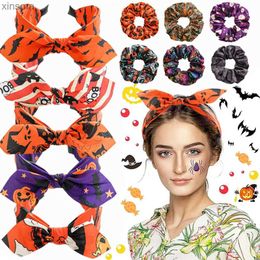 Hoofdbanden 1 Stuks Halloween Ghost Skull Vrouwen Hoofdband Cartoon Pompoen Vleermuis Patroon Kruis Brede Haarbanden Dames Konijnenoren Geknoopt Haar Hoepel YQ240116