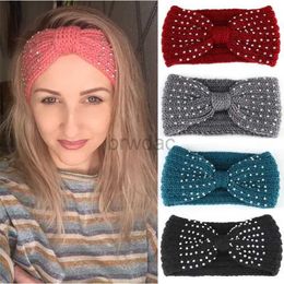 Bandons 2021 Winter Warmer Eore Tripted Band Turban For Lady Women Crochet Bowknot Rhingestone Band Clairs HEWRRP Hair Accessories ZLN231227
