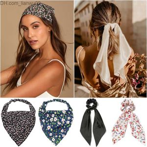 Bandeaux 2023 Mousseline de soie imprimé fleur Bandana cheveux écharpe bandeau femmes Vintage long ruban chaussettes plage Bandana cheveux accessoires Z230817