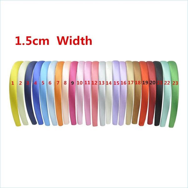 Bandeaux 30 pcs / lot 23 tissu satiné coloré bandeau en résine ered 15mm adt enfants enveloppés bande de cheveux enfants accessoires de couvre-chef drop de dhbpt