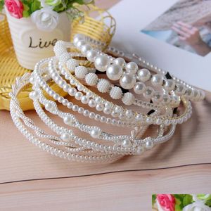 Diademas 9 estilos Moda Perla Diadema para mujer Chica Aro de pelo Banda de malla femenina Horquilla de hada coreana Temperamento simple Princesa H Dhdtw