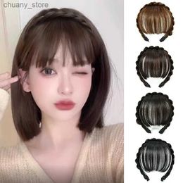 Bandons Aishg Air Bangs Wig Hair Band for Women Real Hair Braid Hair Hoop All-in-One Natural Freead Top Bandband ACCESSOIRES Y240417