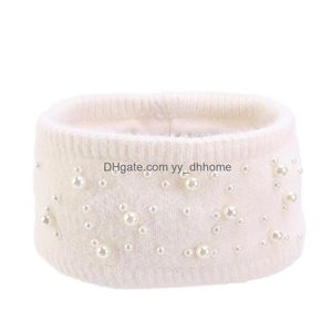 Bandeaux Arrivée Tricoté Hiver Oreille Chaud Bandeau Femmes Headwrap Fourrure De Lapin Cheveux Accessoires Élégant Imitation Perles Head Wrap D Dhm7O