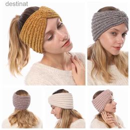 Bandeaux Automne Hiver Queue De Cheval Bandeau Femmes Stretch Tricot Chaud Turban Bande De Cheveux De Mode Dame Cheveux AccessoiresL231118