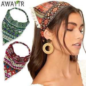 Bandons Awaytr Bohemia Femmes Band Scarf Turban Hair Band Printing Bandanas Headwear Girls Fashion Elastic Head Wrap Hair Accessoires Y240417