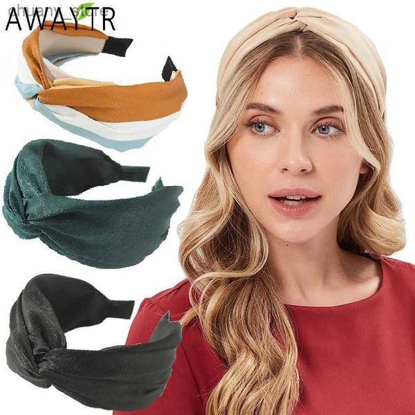 Bandons Awaytr Femmes Bandbands Solid Twist Bands Hairs Turban Bow Not Cross Tivette de cheveux larges Band Cerceau Accessoires Hoids Lady Ressie Y240417