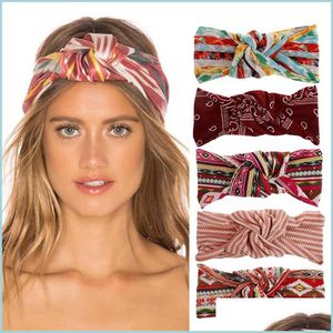 Hoofdbanden Bandanna Stripe Printing Lady Hairband Dames Elastische Retro Head Band Bohemia Style Fashion Hair Accessoires 4 6XM J2 Drop D DH1DD