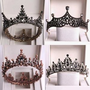 Bandons baroque Black Crystal Big Round Bridal Tiras Couronnes Pageant Prom Diadem Righestone Veil Tira Band Band ACCESSOIRES DE CHEIL ACCESSOIRES Q240506