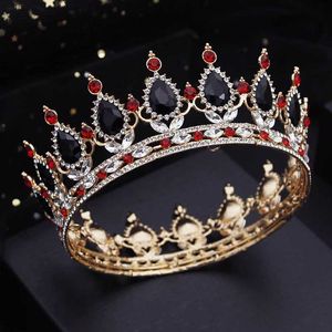 Hoofdbanden Barok Zwart Kristal Bruiloft Kroon Haarsieraden Bruidshoofdtooi Koningin Bruid Tiara's Cirkeldiadeem voor FeesthoofdornamentenL2401015