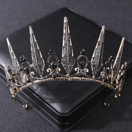 Bandons baroque rétro noire en cristal ramine de couronne mariée reine princesse accessoires de cheveux de mariage élégant bijoux pour femmes Q240506