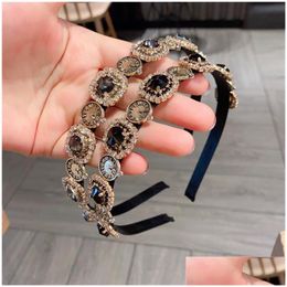 Bandeaux Style baroque Rétro Horloge Strass Bandeau Tendance Black Diamond Hairband Fashion Designer Adt Accessoires pour cheveux Drop Deliv Dhz7D