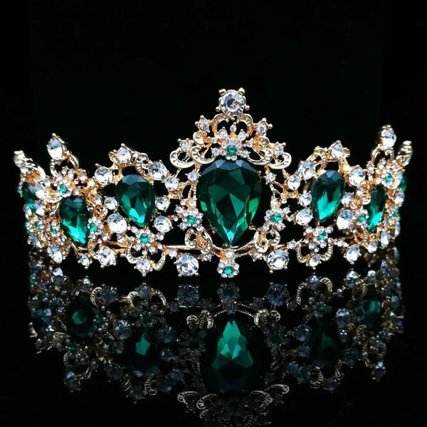 Bandeaux Baroque Vintage vert Royal diadème couronnes mariée bleu rouge reine couronne mariée bandeau mariage diadème pour femmes cheveux bijoux 231102