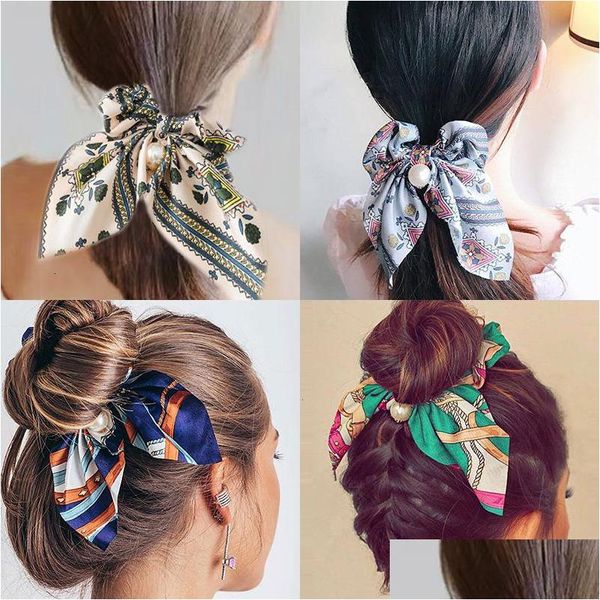 Bandeaux Bohème Chffion Cheveux Chouchous Mode Grand Arc Femmes Perle Queue De Cheval Titulaire Cravate Élastique Bandes De Caoutchouc Accessoires Drop Del Dhlts