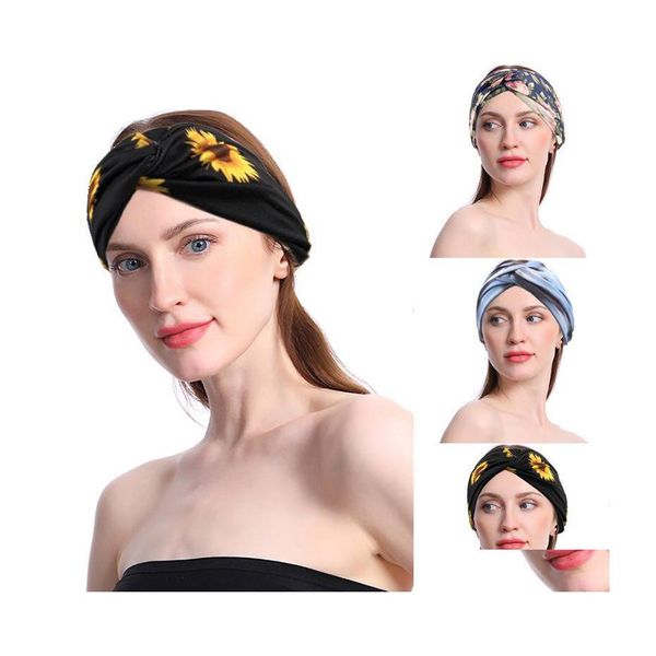 Diademas Bohemian Girasol Diadema para mujeres Yoga Correr Deportes Entrenamiento Hairbands Elástico Headwrap Criss Cross Accesorios para el cabello Dhalr