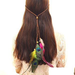 Hoofdbanden Boheemian Wind Peacock Feather Hoofdband Fashion Ethnic Style Katyusha Girl Student Fiara For Travel Anniversary 3 89ZF T2 Dr Dhigh