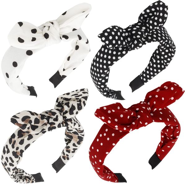 Bandeaux Bow pour femmes filles mignon noué bandeau mode léopard à pois tissu confortable rouge blanc noir cheveux arcs Halloween Amblq