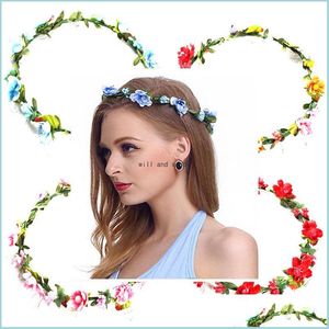 Hoofdbanden Bruidschuim Bloemhoofdband Vrouwen Rose Crown Haarbanden Wedding Garland Lint Haar Sieraden Festival Krans Druppel Aflevering Ha Dh5ru