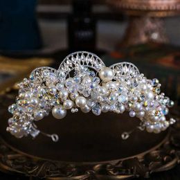 Bandeau de mariée couvre-coadrasse cristal de perle de mariage accessoires de cheveux de couronne de luxe de luxe princesse diadem couvre-couvre-casseur bijoux de casse-tête Q240506