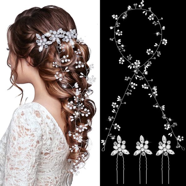 Bandeaux Mariée Mariage Cheveux Vigne Extra Longue Perle Et Perles De Cristal Accessoires De Mariée Strass Pins Tête Pièce Pour Wo Carshop2006 Am9Fx