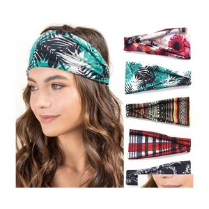 Diademas de algodón elástico con estampado informal para mujer, tocado elástico, turbante, pañuelo para la cabeza, vendaje, accesorios para el cabello, Drop Deliv