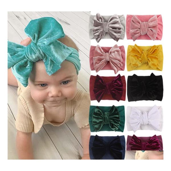 Diademas para niños Big Bow Golden Veet Diadema Accesorios para el cabello para bebés Bowknot para niños Princess Hairdress Boutique Band Drop Delivery Je Dh3Ad