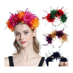 Hoofdbanden Colorf Flower Feather Hoofdband met kralen Festival Halloween Party Fashion Hair Band Hoop Performance Accessoires Drop del Dhcna