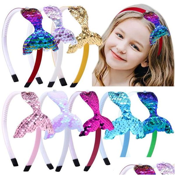 Diademas Colorido Gradiente Lentejuelas Sirena Cola Diadema Escala Reversible Niños Bebé Bandas para el cabello Aro Joyería de moda Regalo Will An Dhvyj