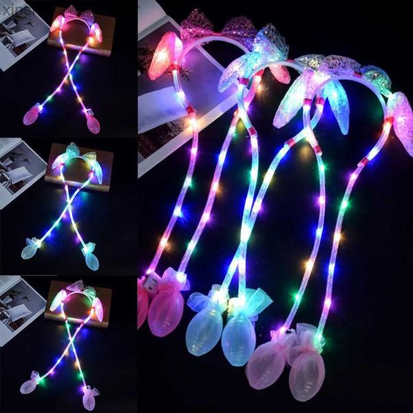 Diademas Diademas lindas con orejeras Conejo Mujeres Niñas LED Brillo móvil Orejas de conejito Diadema Orejas móviles Juguete Niños Hip Hop Gorras de juguete YQ240116