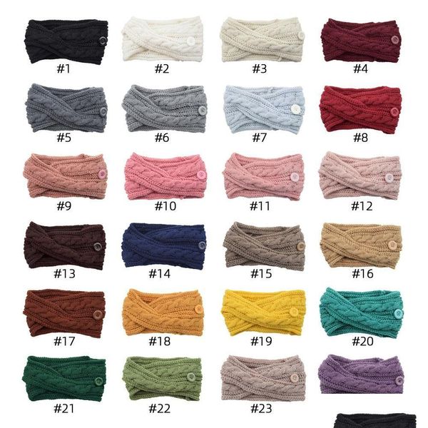 Diademas DHS Ins Nuevas 24 colores Girls con botones Camas para el cabello Crochet Guingrama de cabeza de cabeza Accesorios para el cabello Dro Dhklr