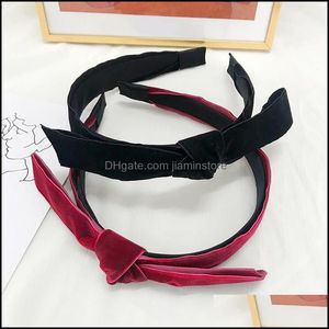 Hoofdbanden Elegante Veet Bow Hairband voor trouwfeest Vrouwen Haaraccessoires Geknoopte Hoofdtekstop Hoofdbands Zwart Red Hoop Drop Lever OTTDM