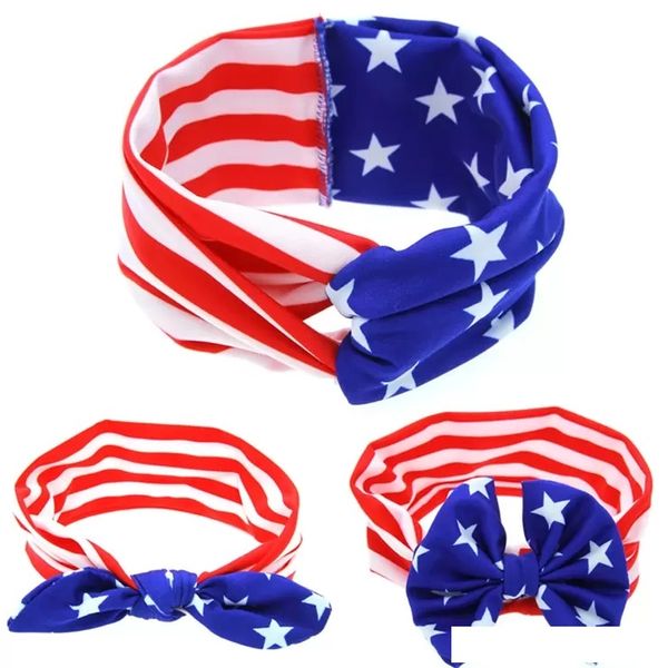 Bandeaux Europe et américain vente chaude drapeau américain oreilles de lapin cheveux boucle bandeau fête nationale bébé noué