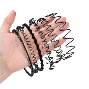 Hoofdbanden Mode Zwart Metaal Gegolfde Stijl Sport Haarband Effen Kleur Voor Mannen Vrouwen Uni Haarband Casual Adt Hoofddeksels Jongen Meisje Geschenken Dhgqm