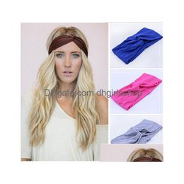 Hoofdbanden Mode Snoep Kleuren Vrouwen Stretch Twist Hoofdband Tulband Zachte Sport Yoga Hoofd Wrap Bandana Hoofddeksels Bohemen Stijl Haar Acc Dh79Y