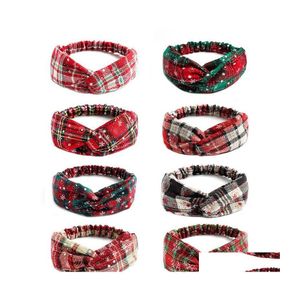 Hoofdbanden mode Kerstmis ADT Kids Moeder Baby Tulband Moeder Dochter Bow Knoopte Hairband Plaid Print Hair Accessoires Ornament Drop OTMVJ