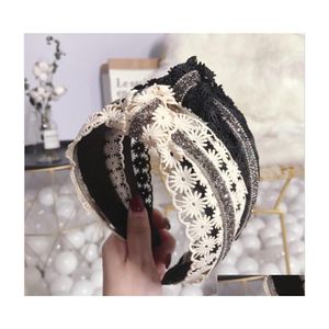 Bandeaux Accessoires De Cheveux De Mode Femmes Dentelle Diamants Creux Noué Bandeau À Larges Bords Sauvage Filles Bande Chapeaux Drop Delivery J Dhtjd