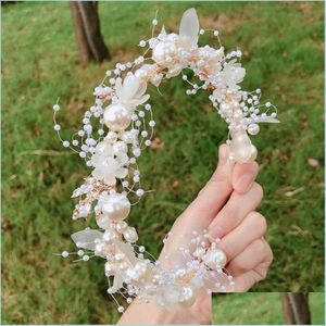 Hoofdbanden Fashion Pearl Flower Hoofdband Bridal Wedding Crown Hair Accessories Band Tiara Crystal Headpiece Sieraden 5636 Q2 Drop Deliv Dhdns